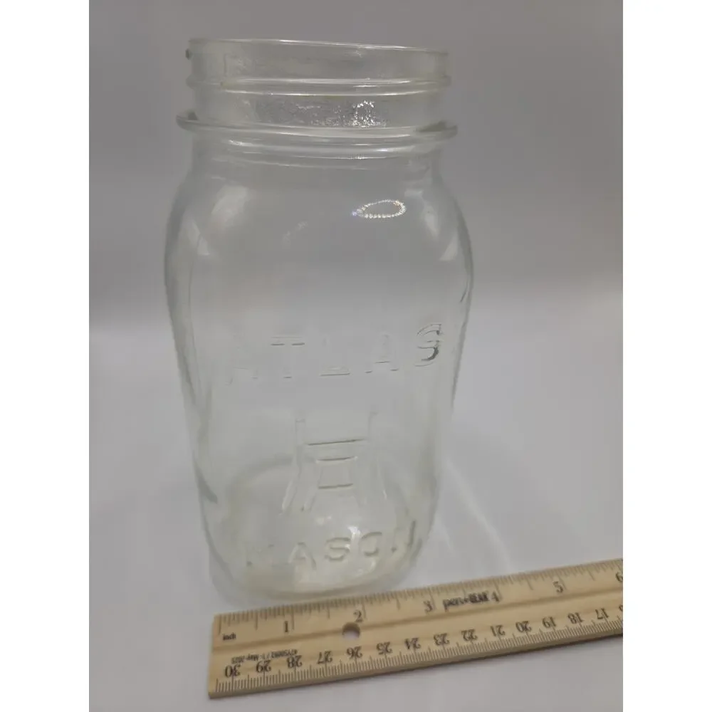 Vintage Atlas Mason Quart Size Mason Jar Clear Glass Great Used Condition. 7in